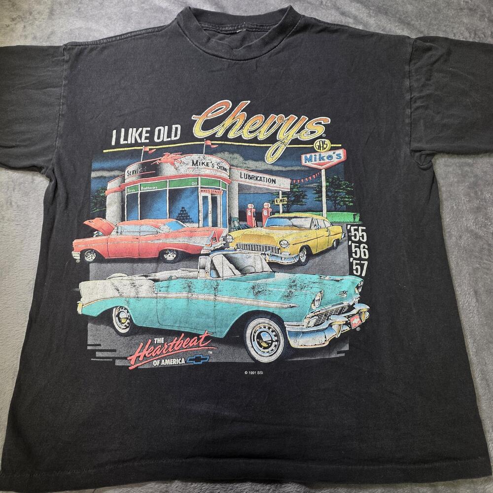 Vintage Chevy Shirt Mens Large Black I Like Old Chevys Cars Graphic Tee 90s